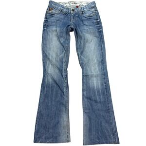 Guess Jeans Women's 24 Blue Medium Wash Foxy Flare Low Rise Whiskered Stretch